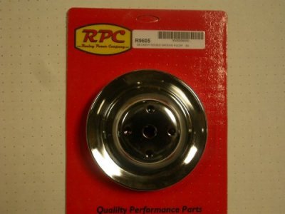 RPCS9600 Chrome Water Pump Pulley • 1955-68 Small Block Chevy 283-350  Short Water Pump Single Groove  Diameter: 7.1"