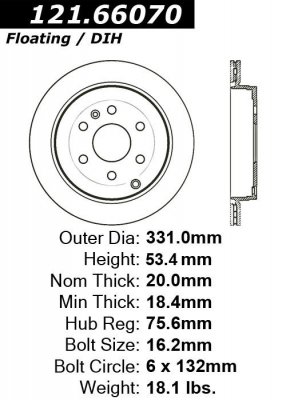CEN121.66070  STANDARD BRAKE ROTOR-2007 - 2015 / BUICK, CHEVROLET, GMC, SATURN / ACADIA, ENCLAVE, OUTLOOK, TRAVERSE