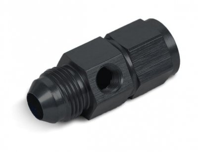 NOS15956 NOS FUEL PRESSURE GAUGE ADAPTER -8 MALE TO -8 FEMALE 1/8NPT GAGE ADAPTER, BLACK