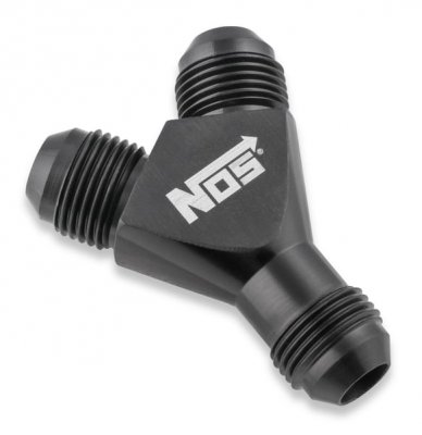 NOS17842B NOS -8AN FORGED Y-BLOCK ADAPTER-BLACK Specialty Y Fitting, -8AN to -8AN to -8AN , Black