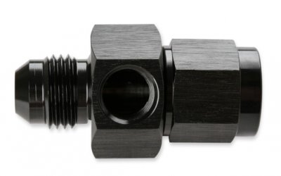 MRG400199-BL MR. GASKET -6 AN MALE TO -6 AN FEMALE FUEL PRESSURE GAUGE ADAPTER WITH 1/8 INCH NPT PORT - BLACK