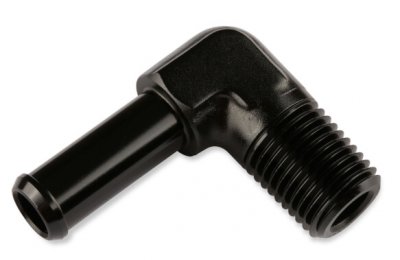MRG484206-BL MR. GASKET 90 DEGREE 3/8 INCH HOSE TO 1/4 INCH NPT - BLACK