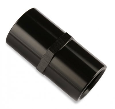 MRG491004-BL  Mr. Gasket 1/2 Inch NPT Female Coupling - Black NPT Coupling - 6061 Aluminum Construction
