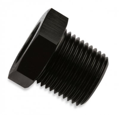 MRG491202-BL MR. GASKET 1/4 INCH NPT FEMALE TO 3/8 INCH NPT MALE REDUCER BUSHING - BLACK