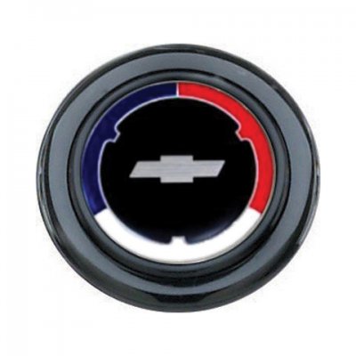 GRA5657 Signature black horn button with Chevrolet emblem in silver on black with red, white and blue accents.