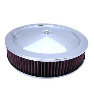 RPCS8021 Tvättbart Chrome 14" x 3" Muscle Car Style Air Cleaner Set - Washable Element & Recessed Base