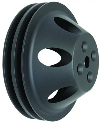 RPCS9479BK BLACK ANODIZED ALUMINUM SB CHEVY V8 DOUBLE GROOVE WATER PUMP PULLEY - SWP UPPER
