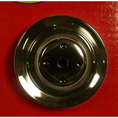 RPCS9605 Chrome  Water Pump Pulley 1969-85 Small Block Chevy 283-350 Long Water Pump Double Groove  Diameter: 6.30"  Bolt Circle